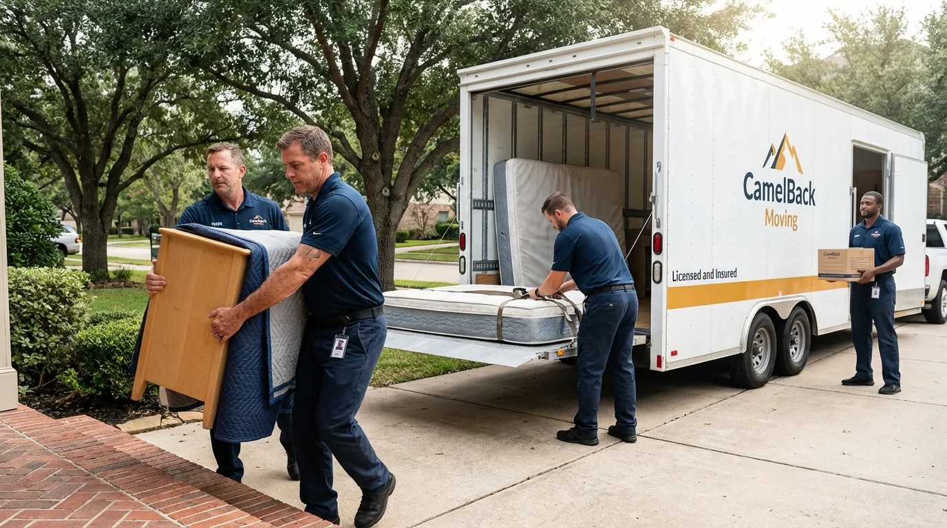 Crew loading residential truck for cross-state move from Buckingham, VA